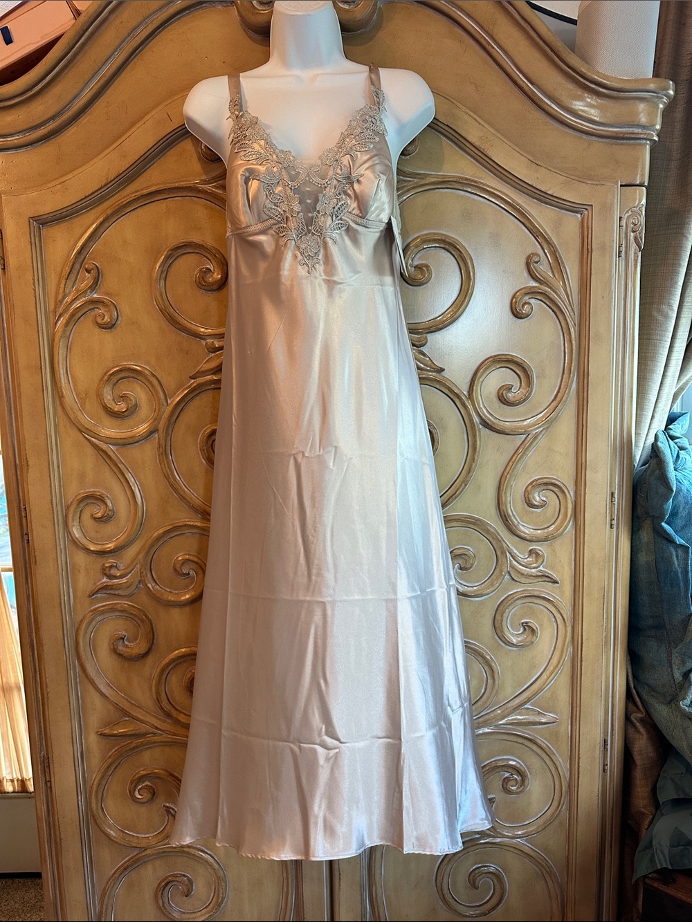 NWT Lace-Trim Maxi Nightgown in Champagne